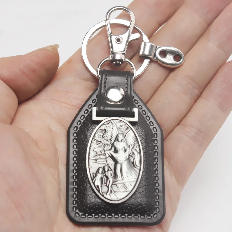 Virgin Mary Keychain, Saint Christopher Keychain, Saint Michael Keychain, PU Leather Keyring, DIY Church Jewelry Crafts Gift