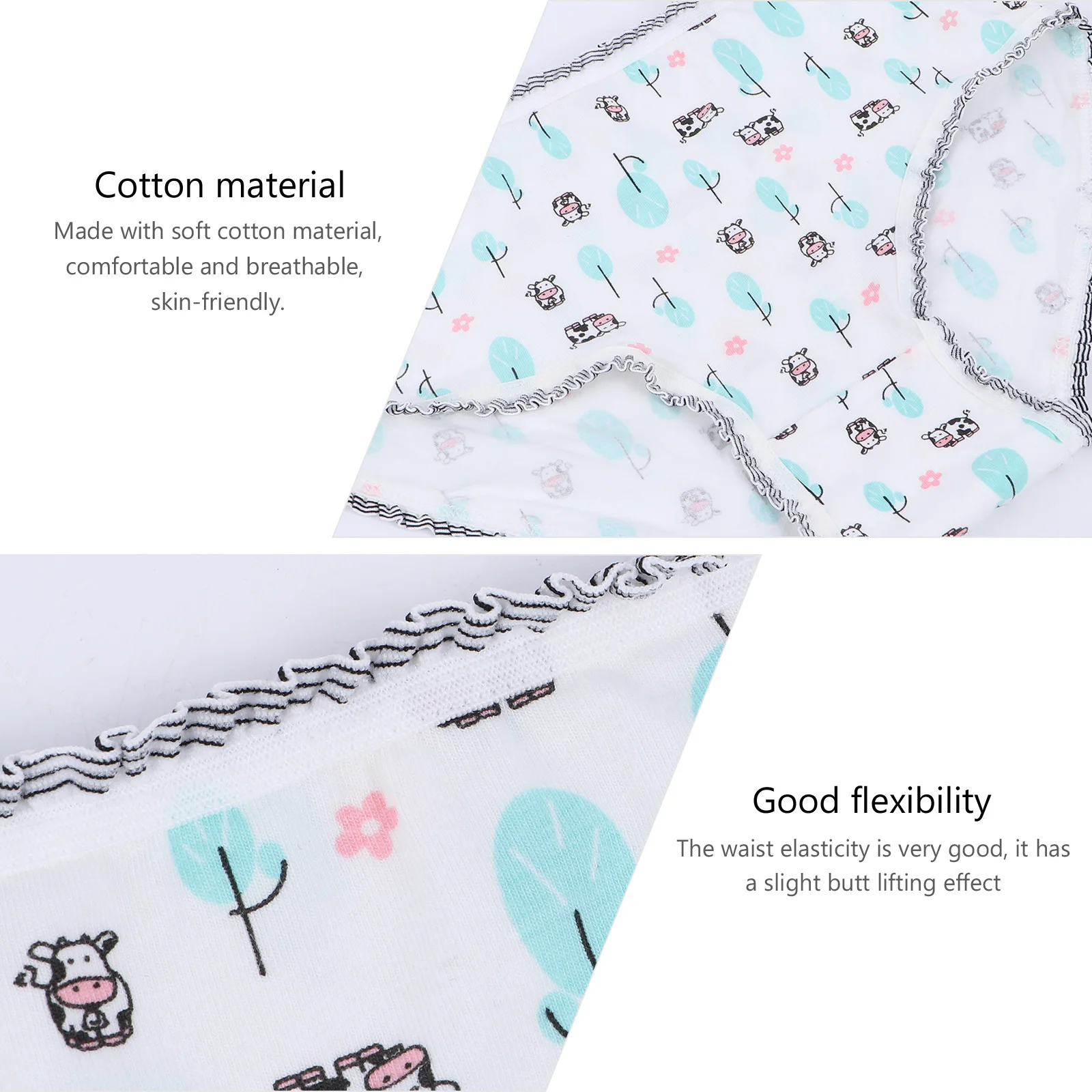 

2Pcs Cow Underwear Girl Panties Combed Cotton Briefs Soft Women Undershorts Stretchy Comfortable Undershorts Women