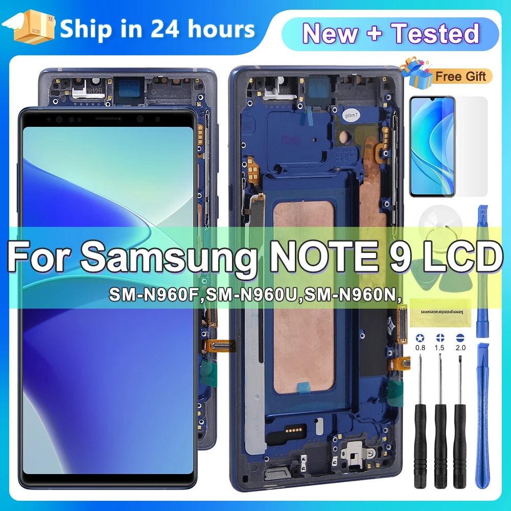 Nota 9 lcd tela de toque digitador peças reparo para samsung note 9 display com quadro n960f n960d/s substituição 100% testado