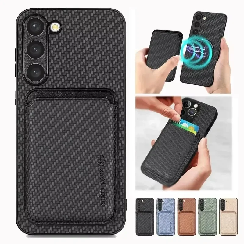 For Samsung Galaxy S26 S25 Ultra S22 S23 S24 FE Note 20 Ultra Plus A55 A53 Magsafe Card Holder Wallet Carbon Fiber Magnetic Case