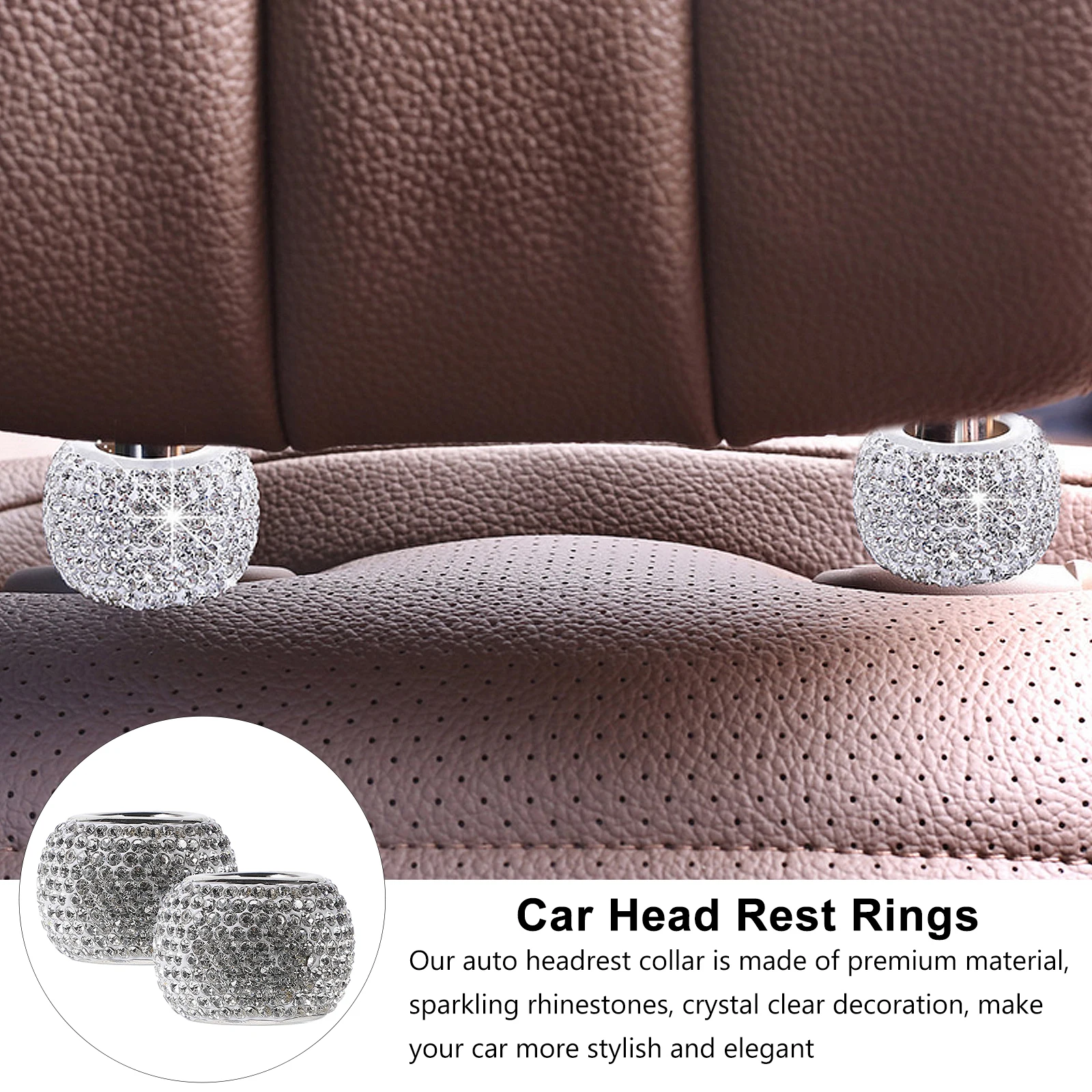 

2Pcs Car Headrest Collars Rhinestone Copper Long Lasting Bling Rings Neck Pillow Decorations Car Interior Accessories