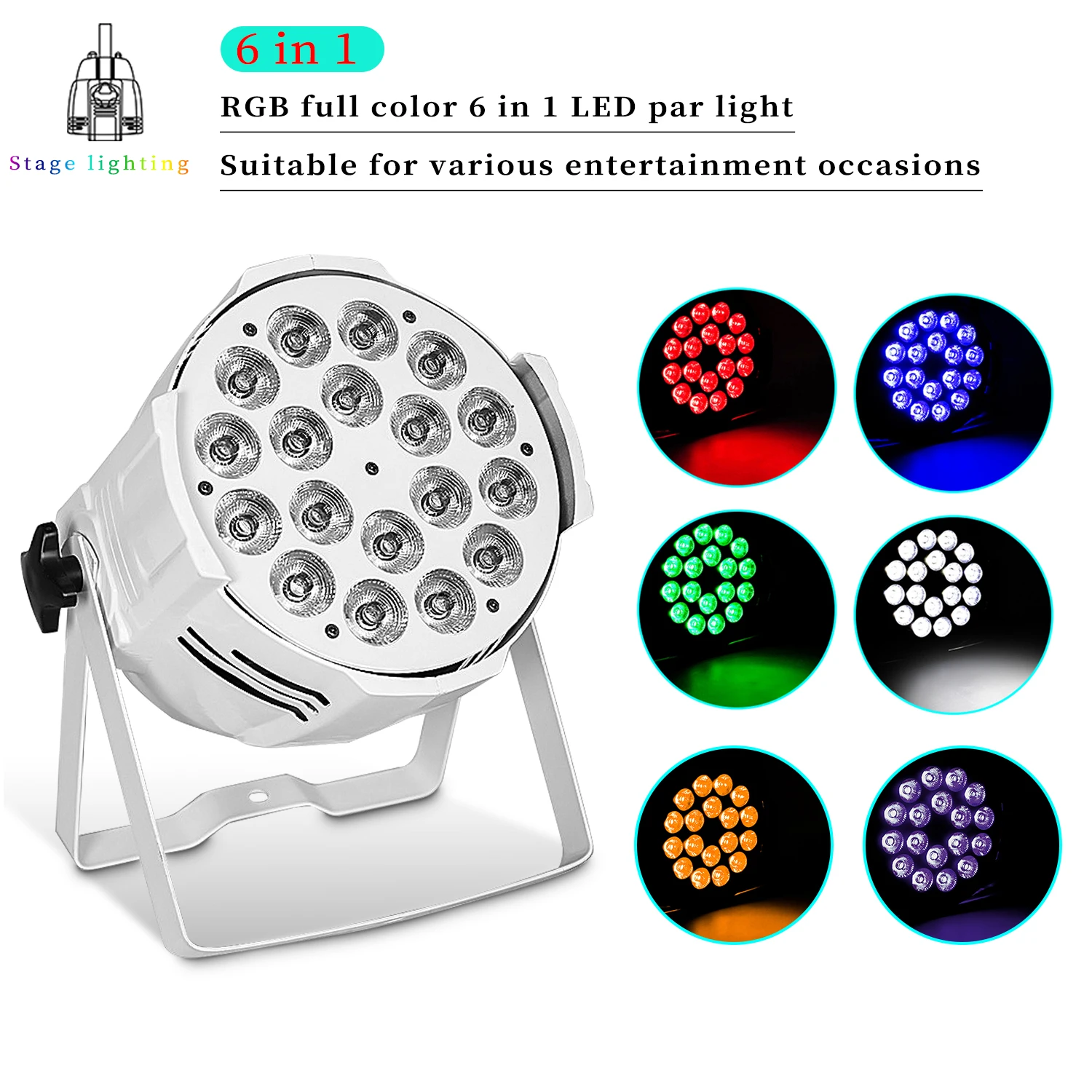 18x18W RGBWA UV 6 in 1 LED Par Light White Aluminum Stage Light with DMX Control for Wedding Chapel DJ Disco Stage Lighting