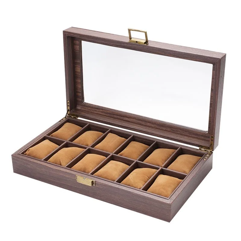 WELLZONE Retro Style Imitation Wood Watch Box Chinese Style  Brown Leather Glasses Storage Box  Creative Gift Jewelry Box