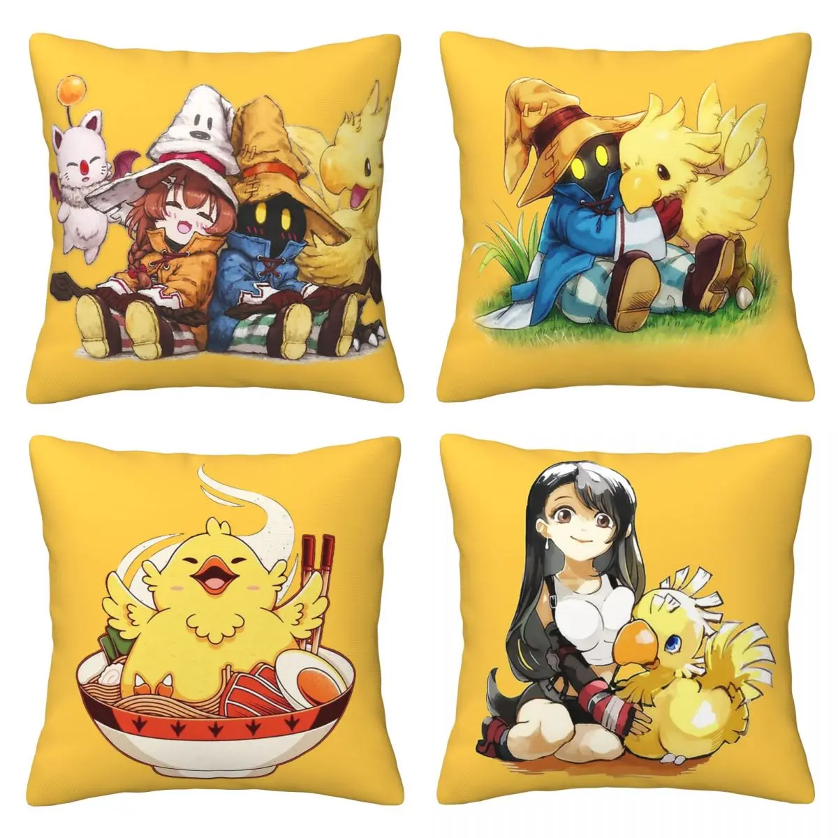 Cute Chocobo & Tifa Final fantasy gaming Soft Cushion Cover Decor Throw Pillow Case Cover for Seater Double-sided Printed