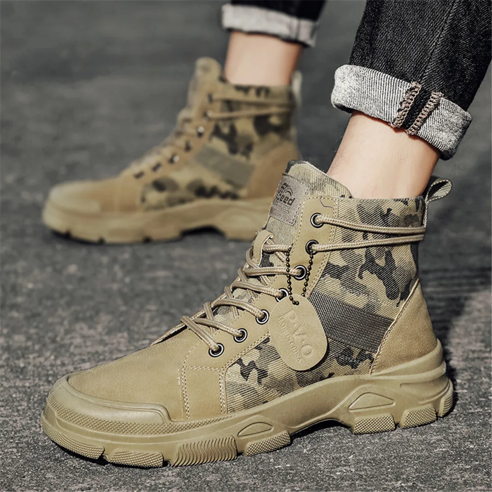 Retro Camouflage Men\'s Boots For Work Autumn Cheap Men Ankle Boots 2024 Outdoor High-top Safety Shoes Men Desert Boots botines