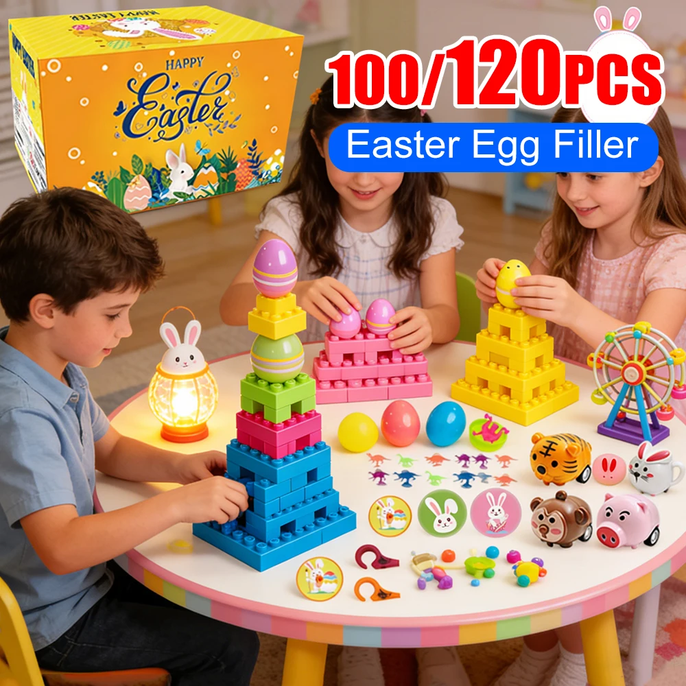 

100/120 Pack Basket Stuffers Fillers Prefilled Easter Eggs Theme Party Favor with Mini Novelty Dolls Easter Eggs Hunt Fillers