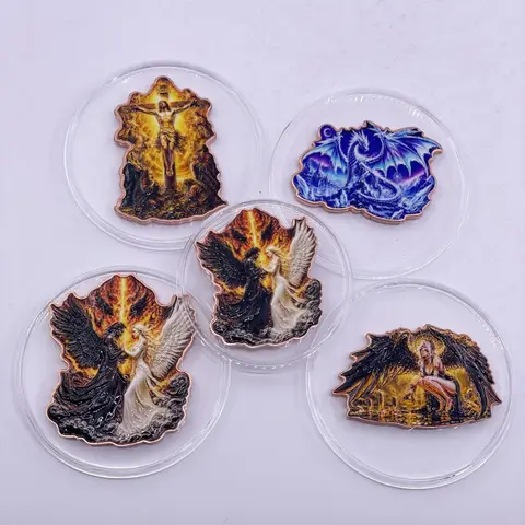 Irregular Shape High Relief Copper Coin Commemorative Fantasy Angel Dragon Myth Metal Medal Collectible Souvenir Case Gift