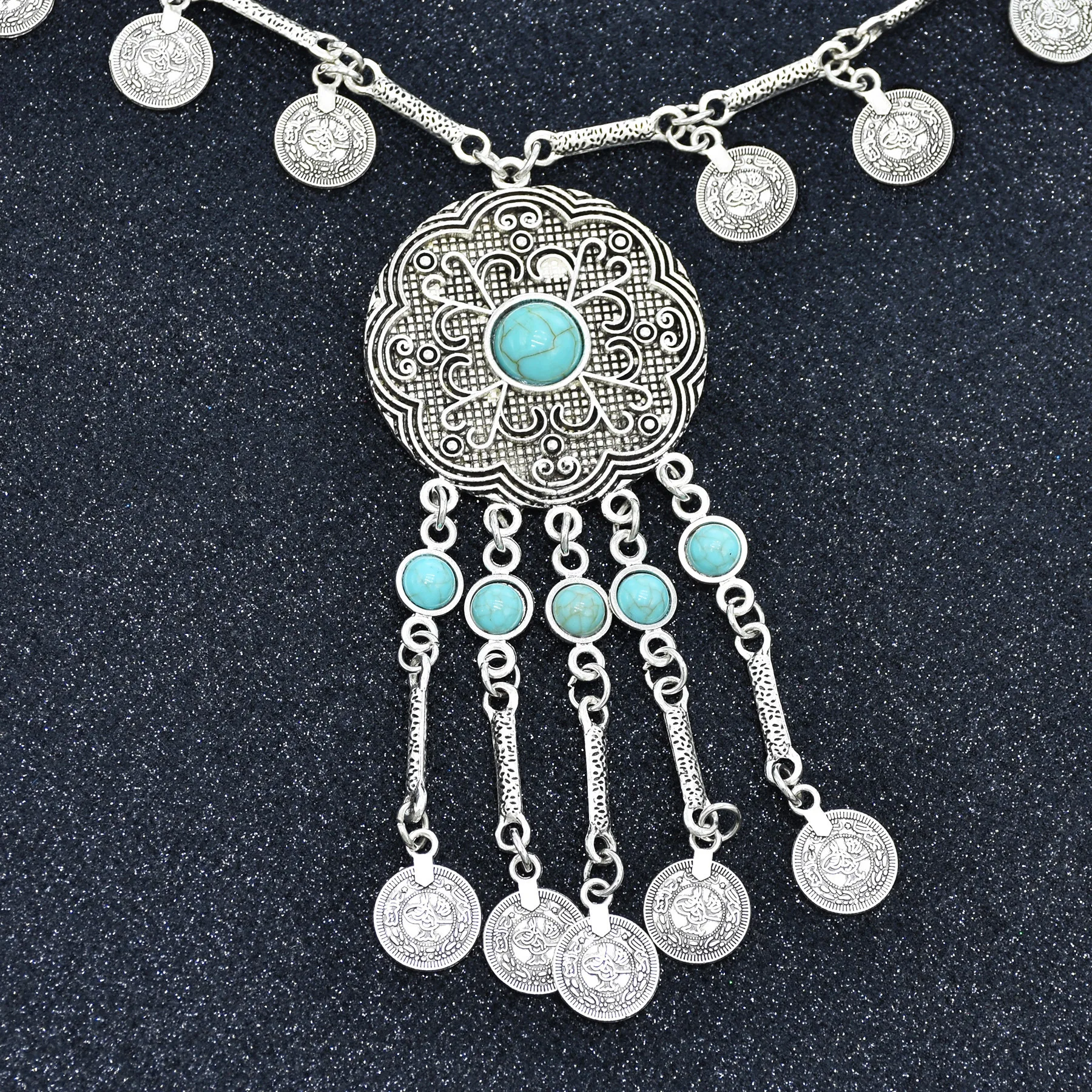 Bohemian Vintage Necklace For Women Gypsy Metal Chain Coin Ethnic Tribal Statement Necklace Turkish India Jewelry Collier Femme