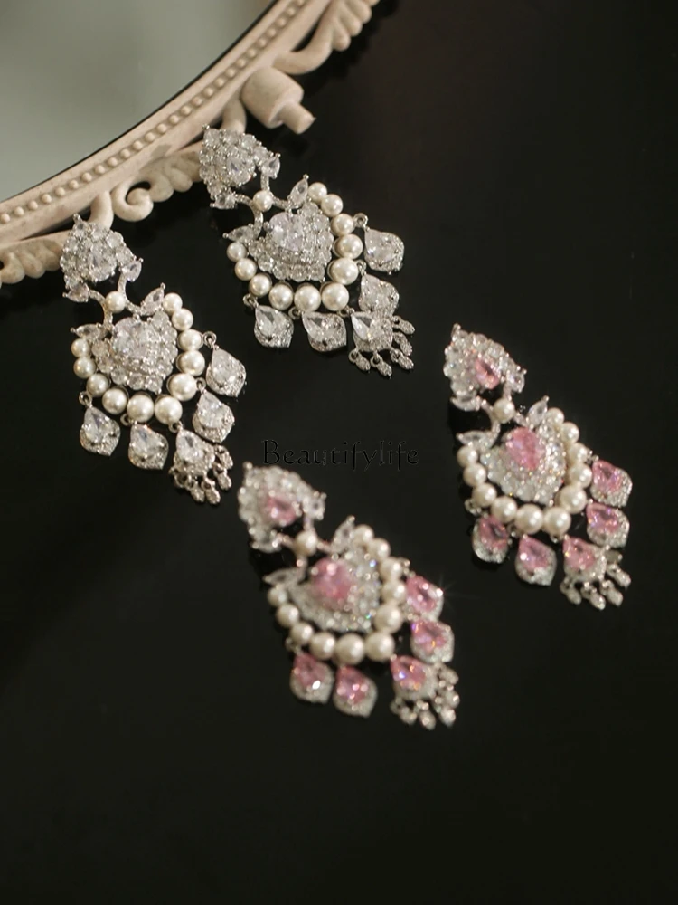 

New Fashion Personality Trend Earrings MeiWei Zircon Inlaid Diamond Beads Tassel Earrings