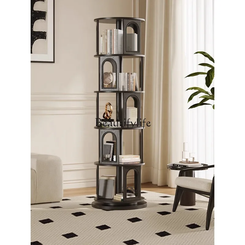 

Retro solid wood rotating bookshelf 360 degree bookcase removable home living room picture book floor shelf
