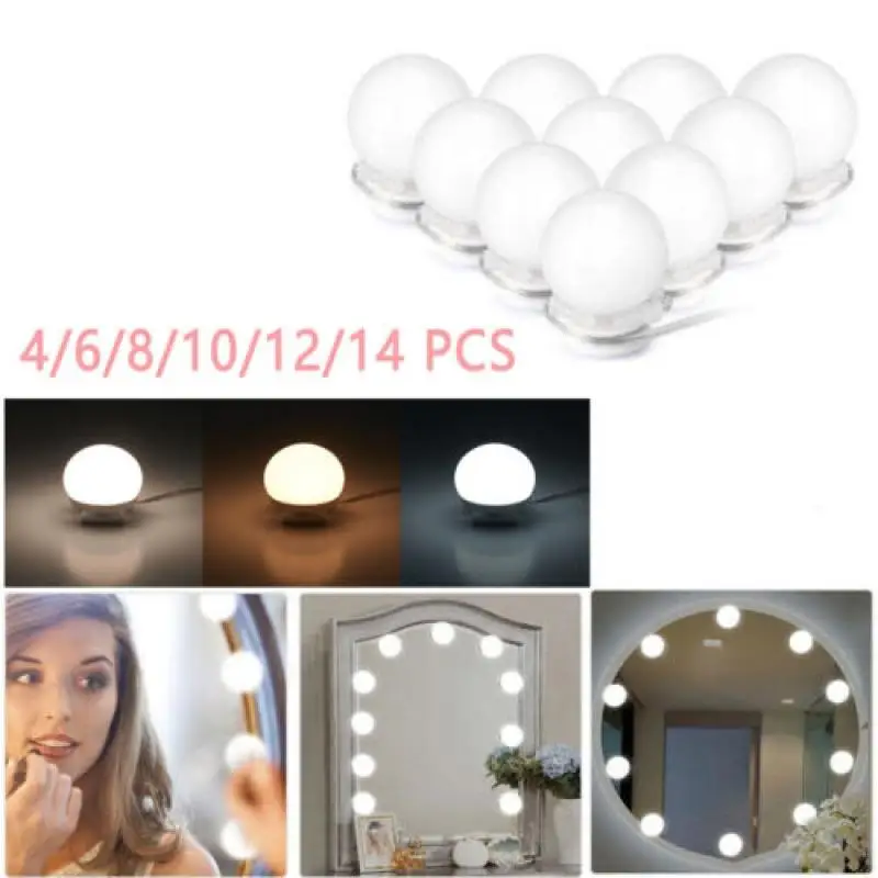 4/6/8/10/12/14Pc Make Up Mirror Lights Led Bulbs Vanity Makeup Dressing Table Usb Mirror Lights