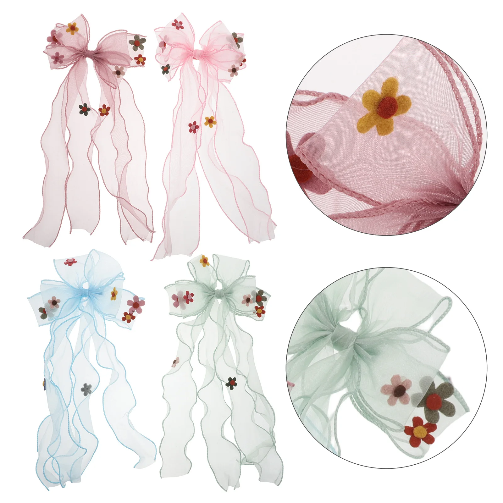 

4 шт., заколки для волос принцессы для девочек, большой бант, тюль, лента из органзы, аксессуары для вечеринок для малышей, несколько цветов, мягкие и удобные