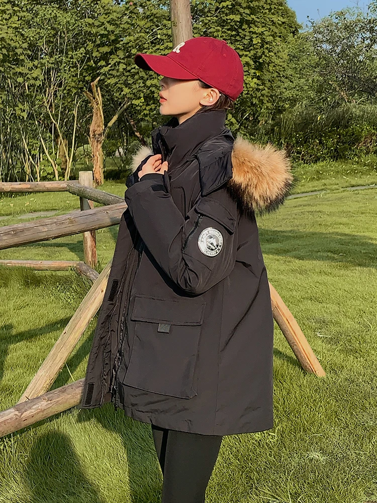 

Parkas Biker Womens Winter Women Rhinestone Downcotton-Padded Stainless Multi-Pocket Double-Sided Active Lambskin All-Match Girl