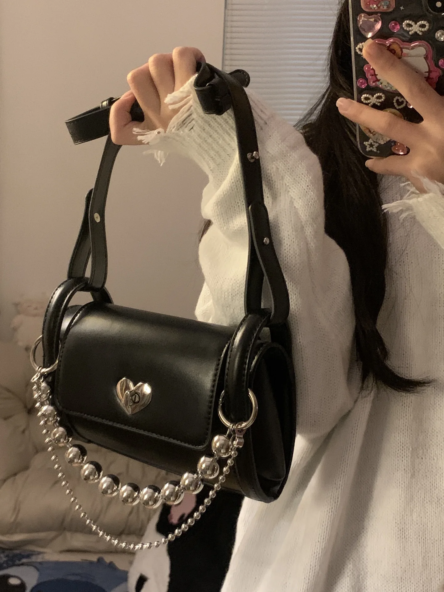 JIAERDI Heart Chain Y2k Bags Women New Sweet Cool PU Leather Vintage Black Shoulder Bag Ladies Casual Harajuku Crossbody Bag