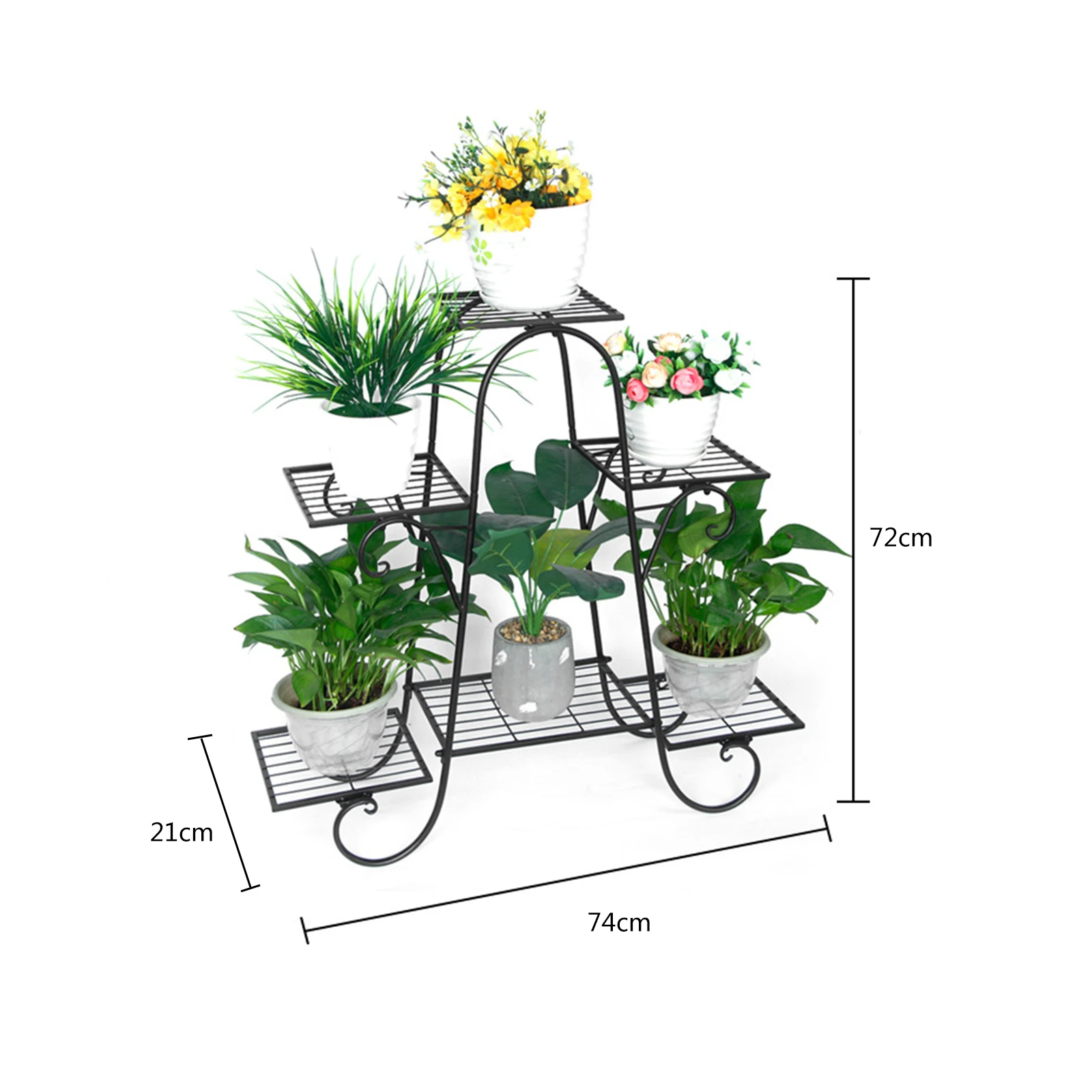 Black Plant Rack para Jardim e Varanda, Flower Rack, Six Pot, Quarto