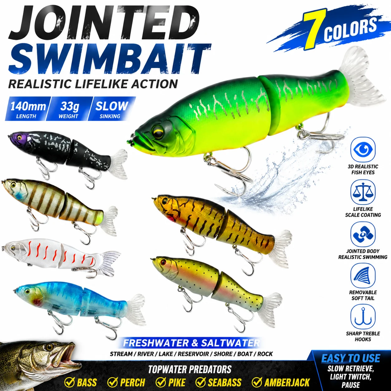

140mm Bionic Double-Jointed Fish Lure Electroplated Scale Luring Bait Saltwater Freshwater Universal for Topmouth Culter Bass