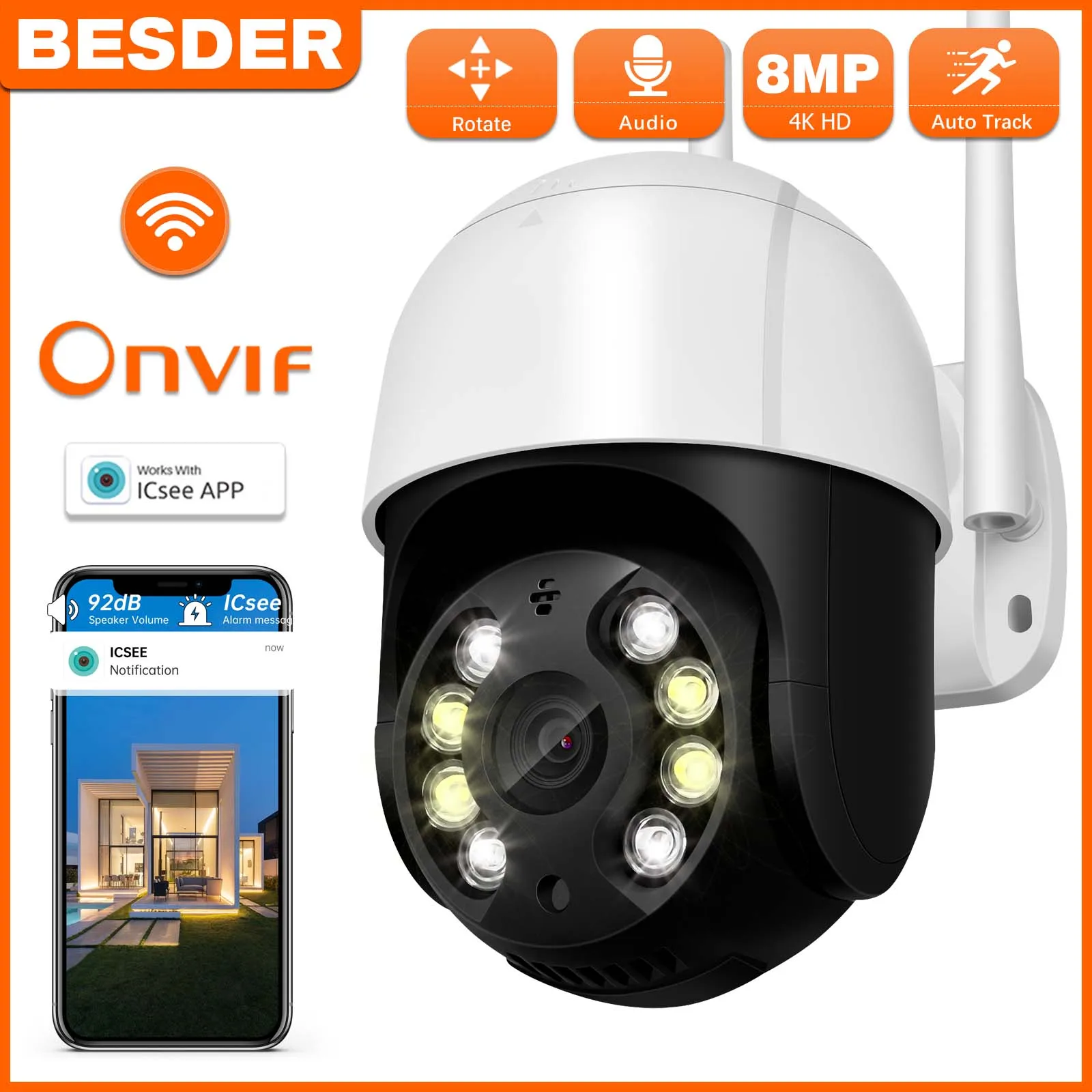 5MP 2MP HD PTZ Auto Tracking WiFi Camera AI Humanoid Detection Outdoor IP Camera Two-Way Audio IR Night Vision CCTV Surveillance