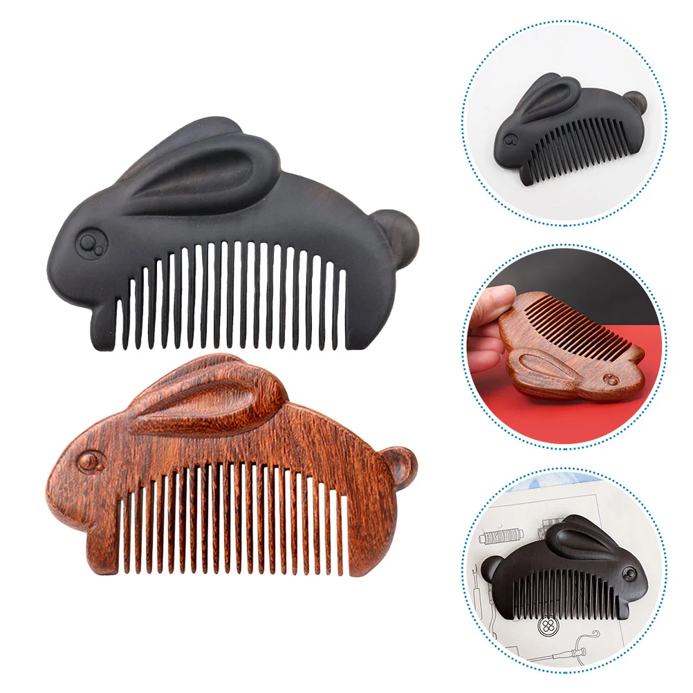 

2 PCS Bunny Comb Fine Tooth Styling for Men Sandalwood Hair Adorable Wooden Carved