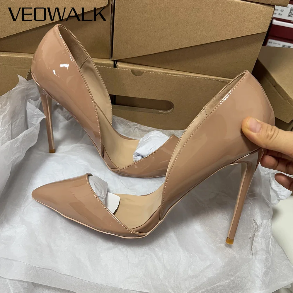 

Женские лакированные туфли-лодочки телесного цвета с острым носком, пикантные туфли D'Orsay на высоком каблуке-шпильке 12 см, элегантные модельные туфли с боковым вырезом для вечеринок и офисов