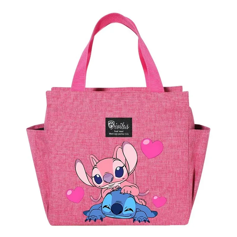 Disney Stitch Angel Kawaii Figure Printed Lunch Bag Hot Sale Cute Cartoon Women Men Bags Outdoor Picnic Handbag Girls Gifts