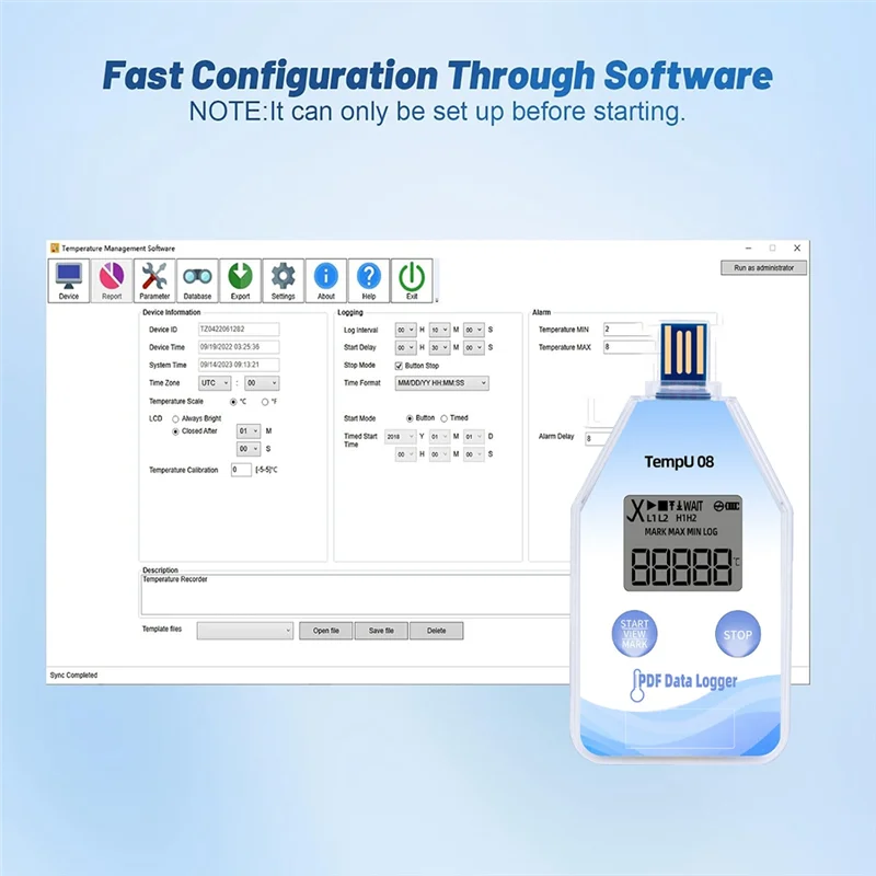 GYTB-Auto PDF/CSV تقرير مسجل بيانات درجة الحرارة الرقمي USB قادر على، 5 عبوات، للاستخدام الفردي، IP67 مقاوم للماء لمراقبة السلسلة الباردة