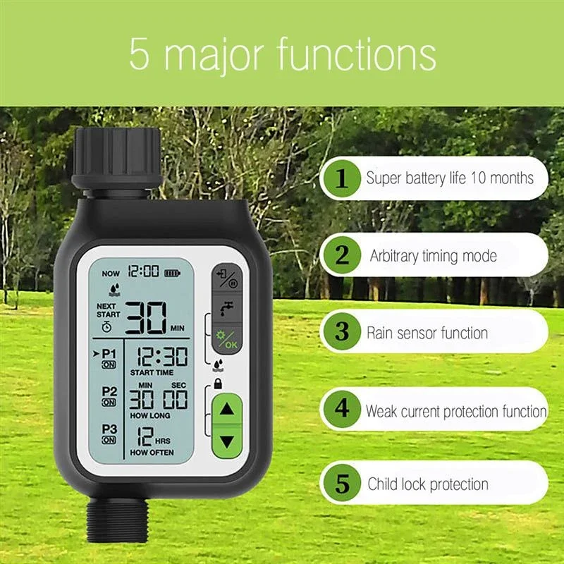 Garden Water Waterproof Watering Timer with Rain Sensor Irrigation Automatic System Controller