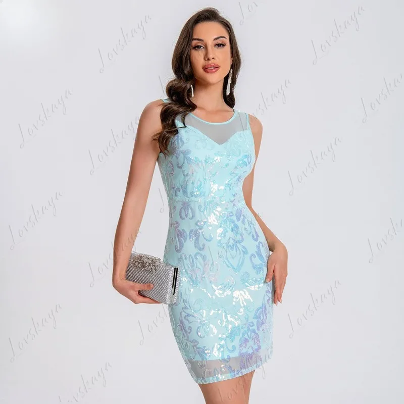 

Sequined Sleeveless Dance Dress Vest Skirt Set Beaded Hip Wrap Slim Mini Banquet Hip Hop Performance Women's Party Costume