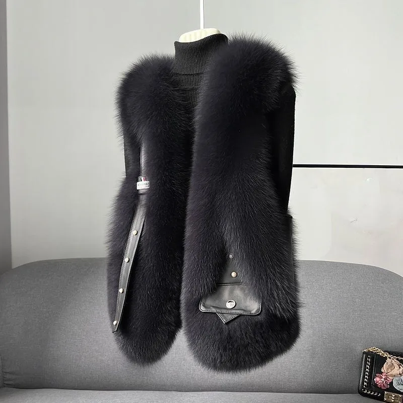 2023 Autumn New Women Faux Fur Coat Thick Warm Slimming Short Waistcoat Fashion Casual Solid Color Outwear Simple All-match Top