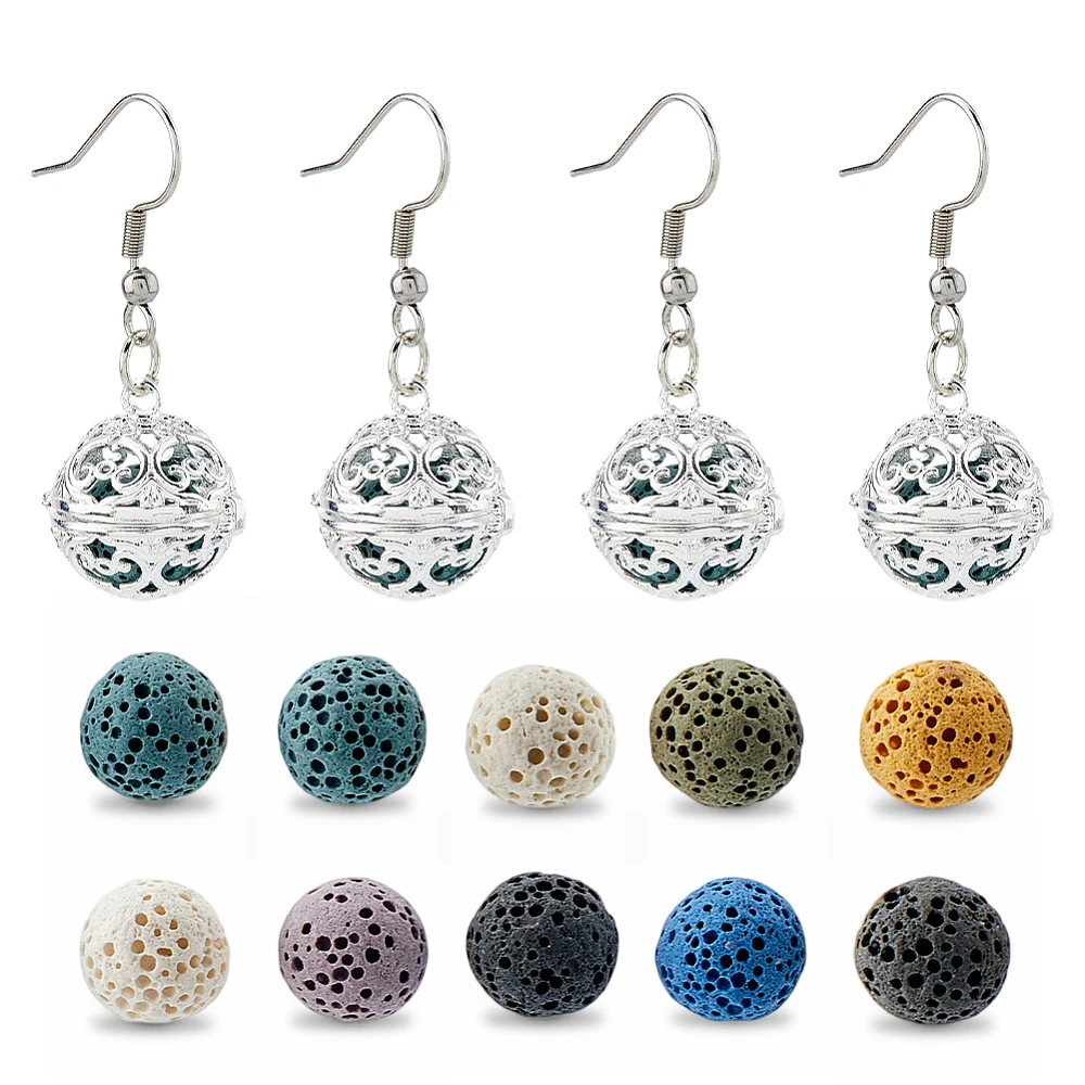 2 Pairs Essential Oil Diffuser Dangling Earrings 304 Stainless Steel Hoop Earring with 10pcs Lava Rock Stones 36mm Aromatherapy