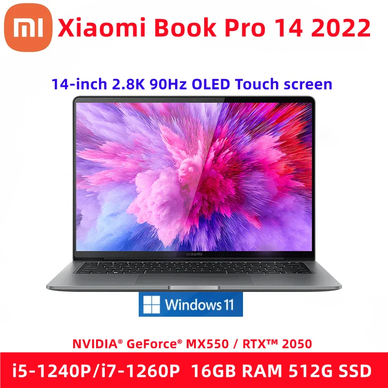 2022 Xiaomi Book Pro 14 Laptop i5-1240P MX550/i7-1260P RTX2050 16GB 512GB Notebook 14Inch 2.8K 90Hz OLED Touch Screen PC Netbook