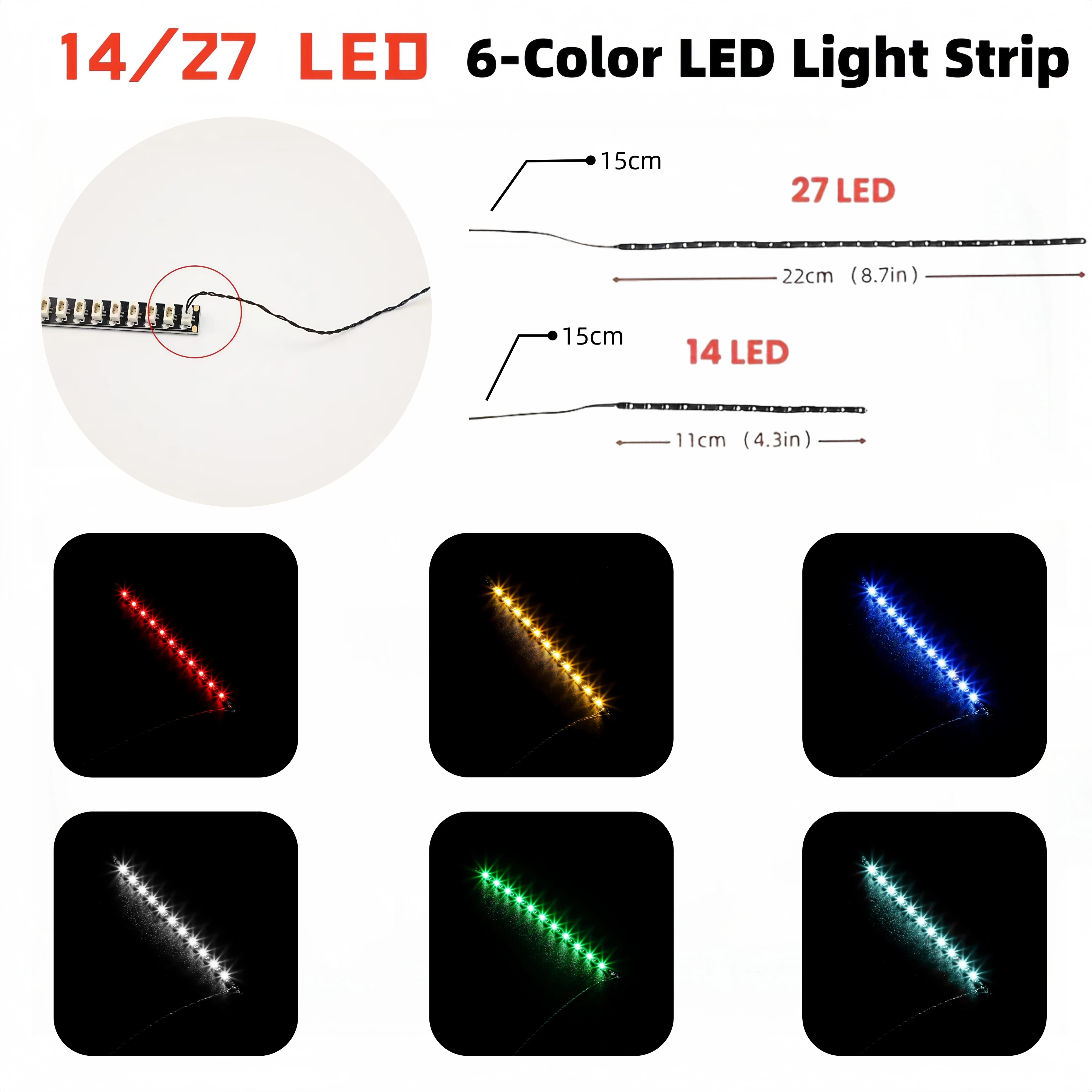 Faixa de luz LED para Lego Building Block Models, Acessórios Hprosper DIY, Pin compatível, 14 partículas, 27 partículas, 15cm Mini, 0,8 milímetros