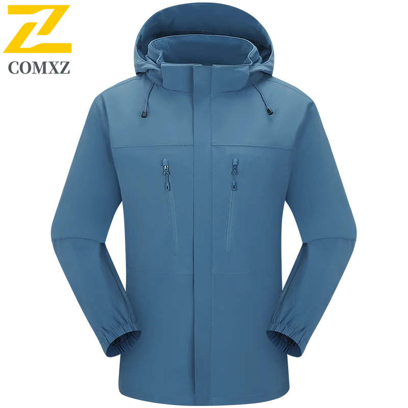 

Men's Jacket 2025 Spring New Outdoor Waterproof Windproof Detachable Hood Coat Hiking Windbreake Lightweight Breathable Coats