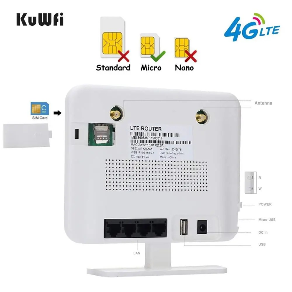 Imagem -02 - Kuwfi 4g Router Cartão Sim 300mbps Desbloqueado 4g Cpe Roteador sem Fio 150mbps Cat4 Mobile Wifi Hotspot com Slot para Cartão Sim Portas Lan