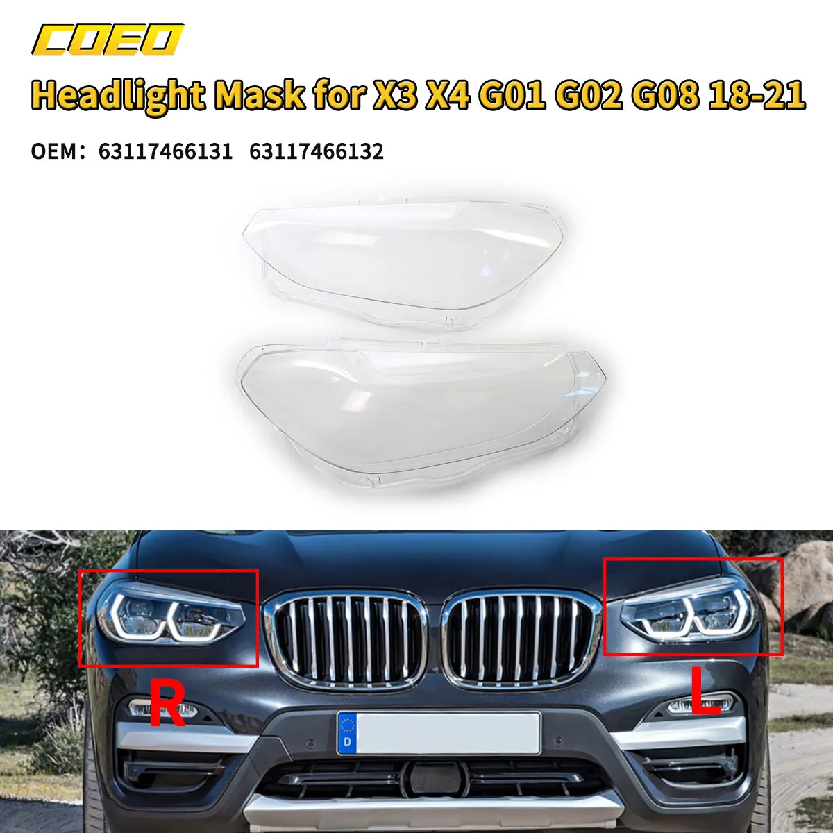 

Suitable For BMW X3 X4 G01 G02 G08 18-21 Year Headlight Mask 63117466131 63117466132