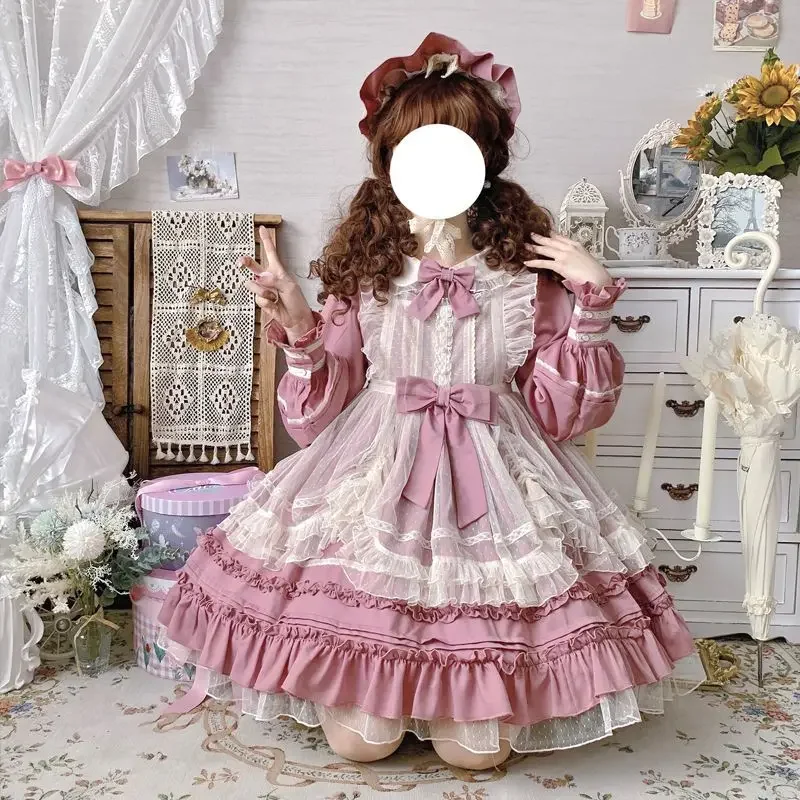A-Linie Spitze Cosplay Party Kleid Dame Kawaii HEIßER VERKAUF Frühling 2025, Frauen Langarm Süße Japanische Lolita Kleid Weibliche