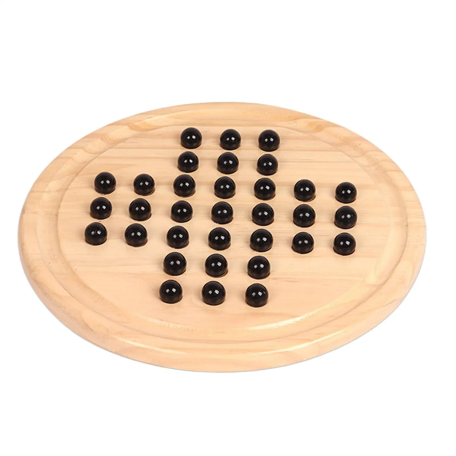 Wooden Peg Solitaire Board Game with 33 Glass Balls Pegs for Kids