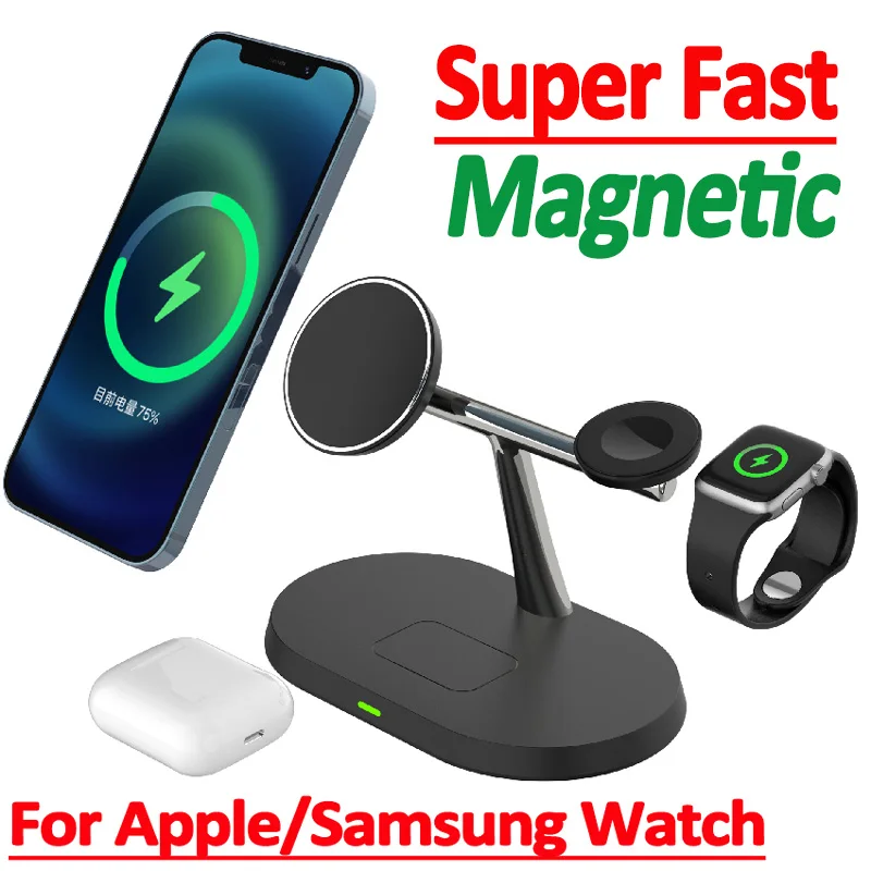 3 in 1 Magnetic Wireless Charger Super Fast Charging Macsafe For iPhone 13 14 Pro Max Samsung Apple Watch Airpods Pro Station