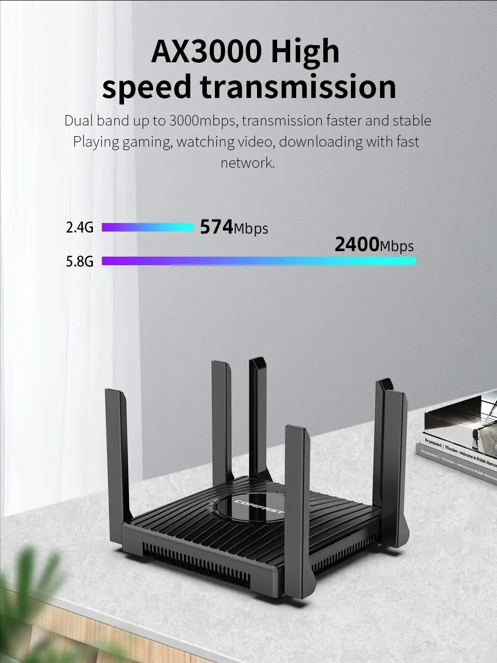 3000Mbps WiFi6 Wireless MESH Router Wi-Fi range extender 2.4G/5.8G 6*5dBi Antennas 5 Gigabit Ports WiFi 6 Amplifier Repeater