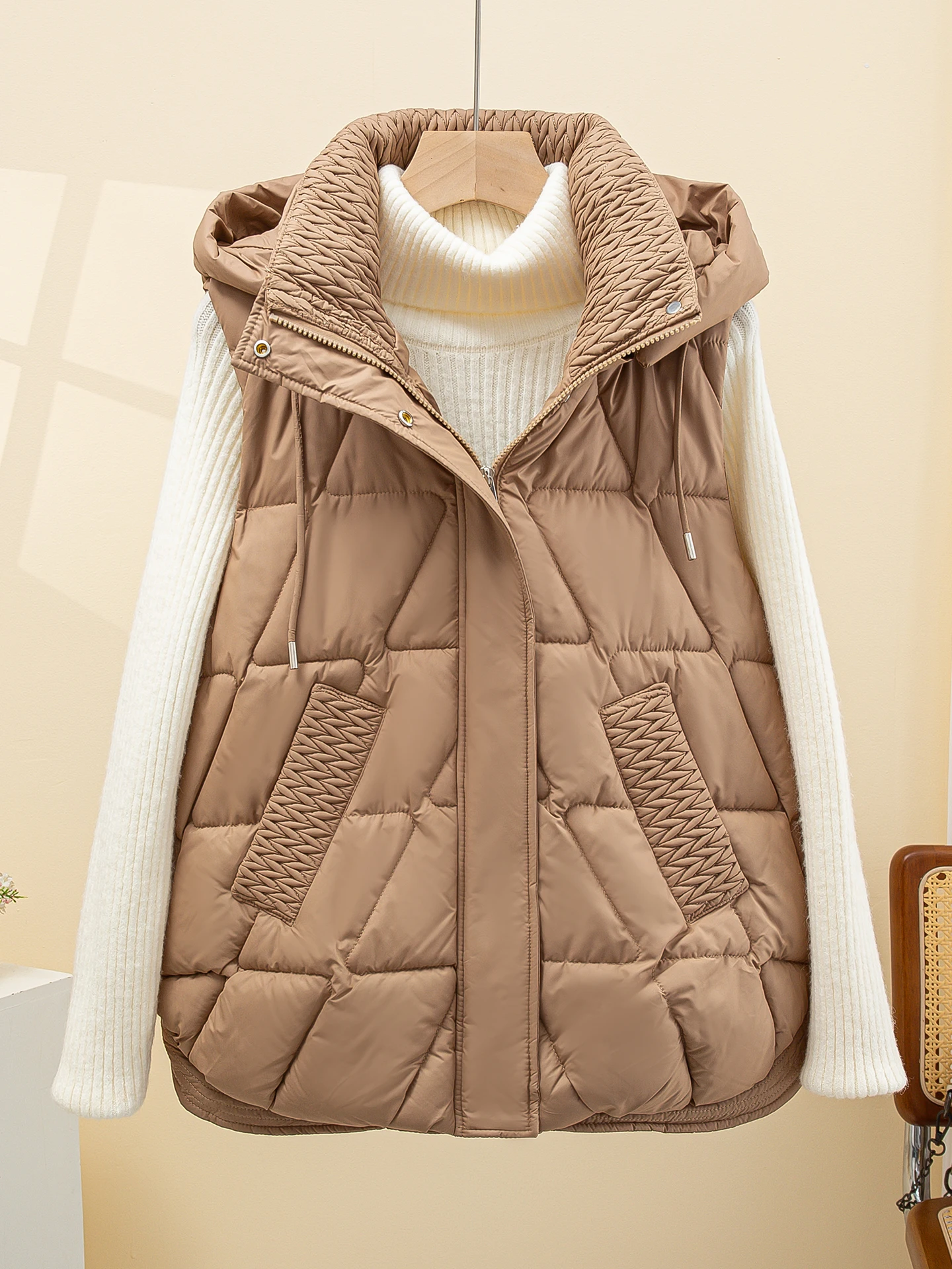 여성용 다운 코튼 조끼 또는 슬레 아우터웨어 패셔너블 루즈핏 소형 사이즈 가을 겨울 코튼 자켓 폴리에스터 섬유