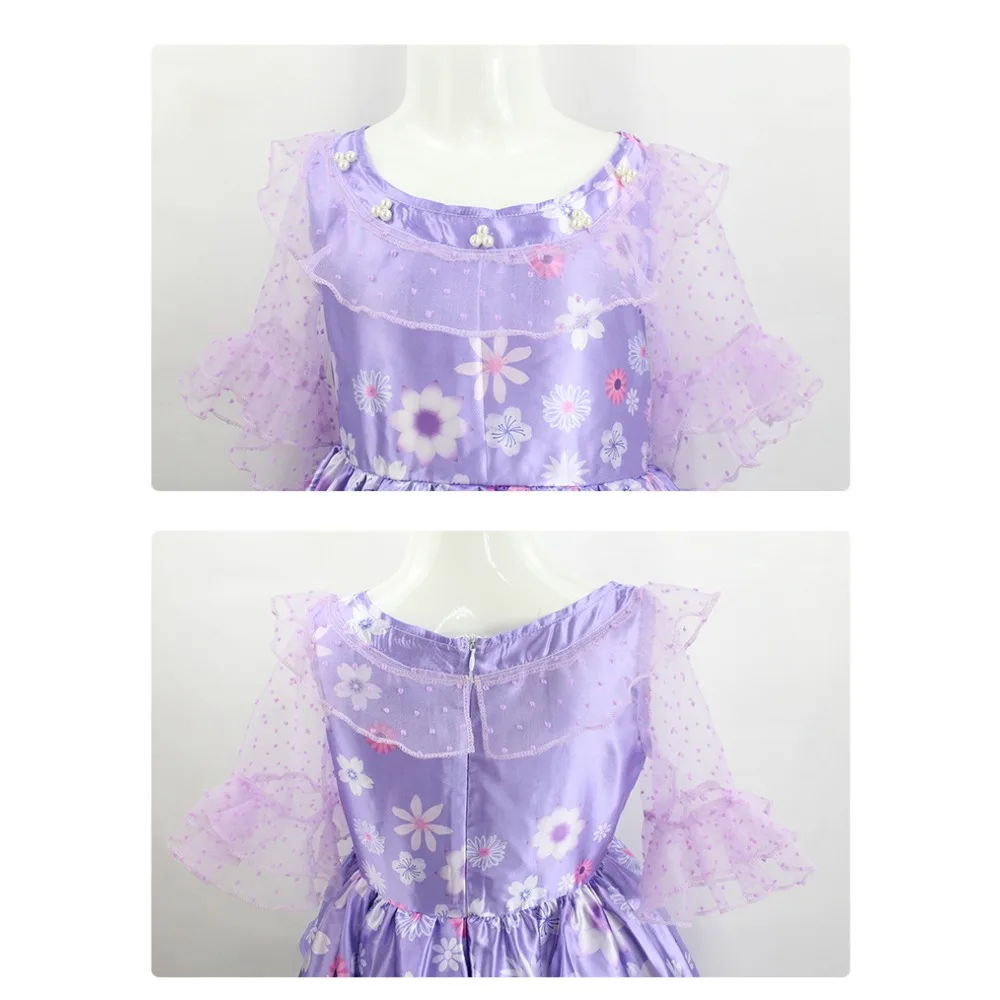 Anime Movie Isabela Madrigal Cosplay Costume Kids Adult Purple Floral Princess Dress Halloween Party Fancy Dress for Woman Girls - view 5