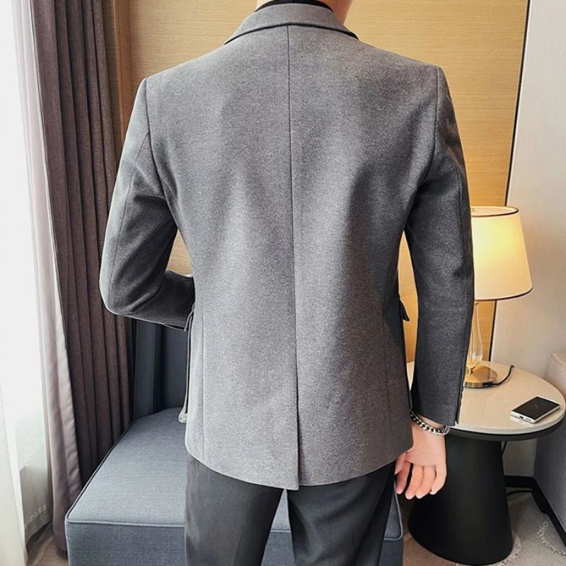 Tweed Men\'s Suit Jackets Single Breasted Male Blazer Gray Fashion 2024 Luxury Designer Menswear Coat Korean Style Clothes Casual