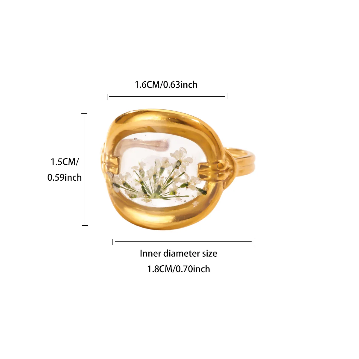 Elegante geometrische ovale Blumenringe für Frauen, goldfarben, Edelstahl, Öltropfen-Ring, Party, Hochzeit, Schmuck, Geschenk – Detail 2