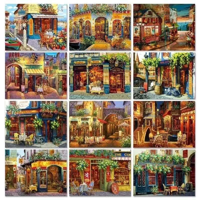 

125635 Town Street Diy Painting By Numbers For Adults Picture Handpainted On Canvas Landscape Acrylic Paint For Diy Gift