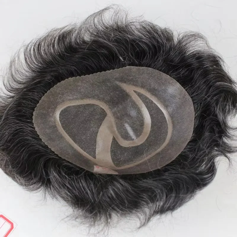 قاعدة شعر مستعار أحادية للرجال مع شعر PU 1B20 # لون 80% شعر بشري أسود مختلط مع نظام الشعر الاصطناعي 20٪ 8 × 10 #3