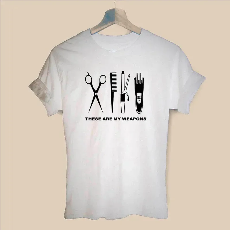 Hairdresser Arms T-Shirt Ladies Short Sleeve O-Neck Hairdresser  T-Shirt Girls Ladies Scissors Clothing Top