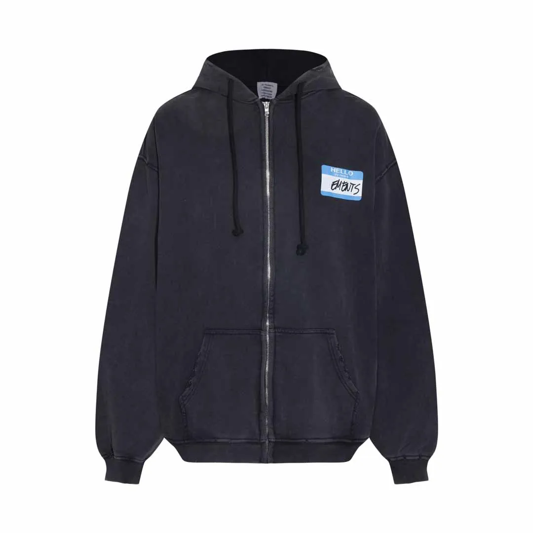 2024FW Luxury VT Name Tag Logo Printed Women Men Washed and Worn Hooded Zip-up Sweatshirt Oversized Hoodies 1:1 Top Version