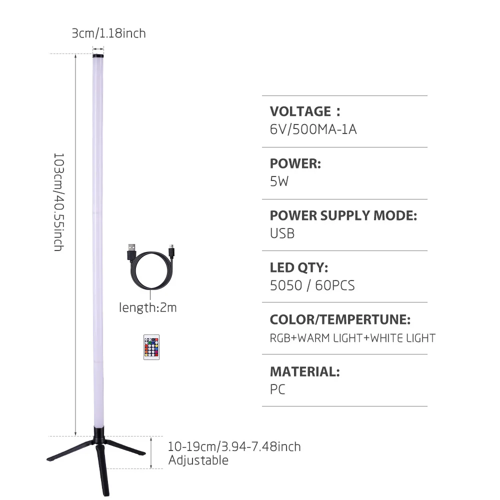 103CM RGB LED Floor Lamp Smart Remote Control Modern Corner Floor Lamp Atmospheric Standing Stand Light Christmas Decor Lighting