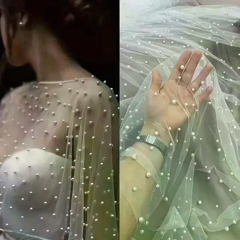 Pearl Beaded Wedding Wrap Sheer Jewel Collar Soft Tulle Front Short Long Back Shawl Marriage Accessories For Women Dress