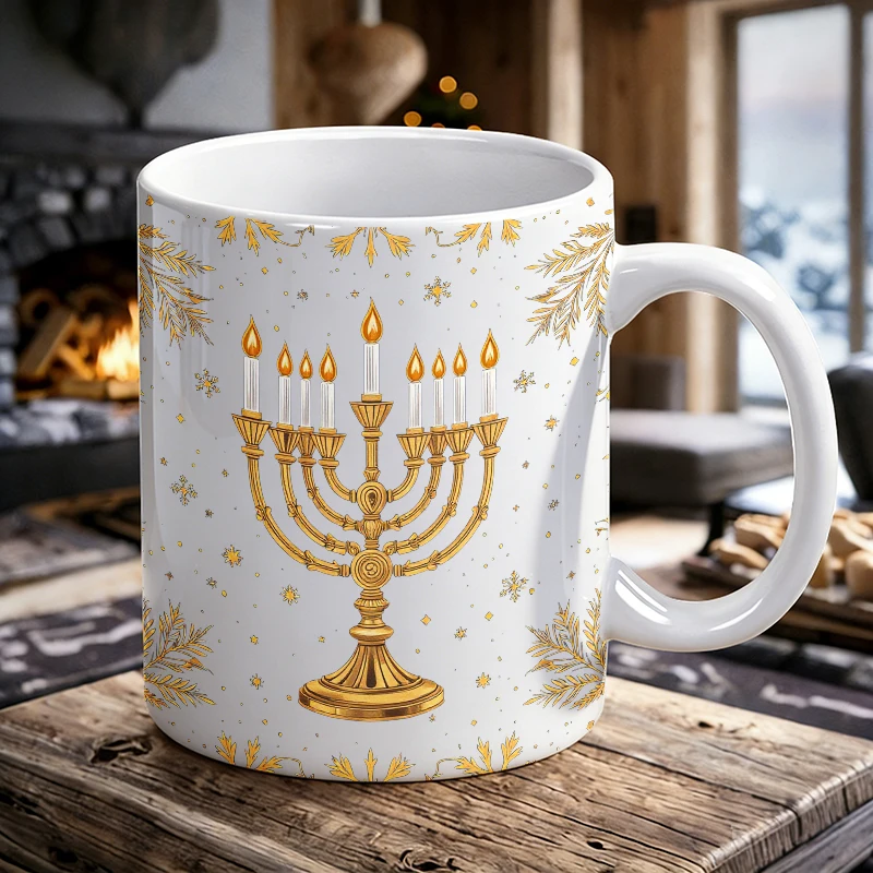 

Golden Snowflake Candle Holder Ceramic Mug, Coffee Cup, Milk Cup, Office Tea Cup, Drinking Cup, Fade-Resistant, Gift for Friends