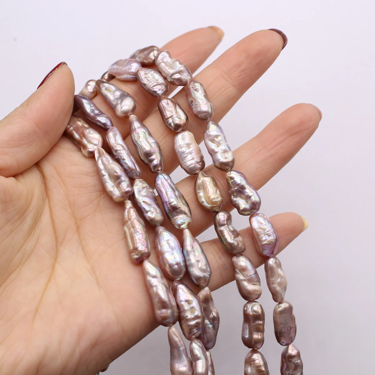 Purple Baroque Natural Freshwater Pearl Long Strip Shaped Through-hole Beads Jewelry Making DIY Necklace Bracelet Accessories